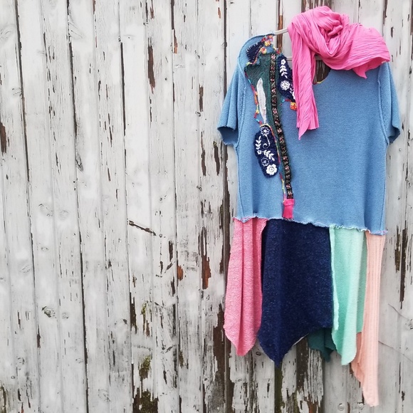 80s Boho Embroidered Sweater Tunic Upcycled - Picture 5 of 6